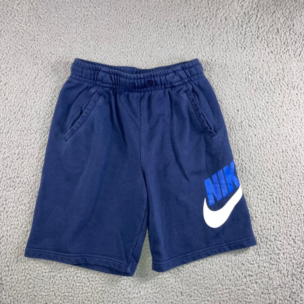 Nike Sweat Shorts Boys‎ XL Fleece Navy Blue White Swoosh Logo Relaxed Athletic
